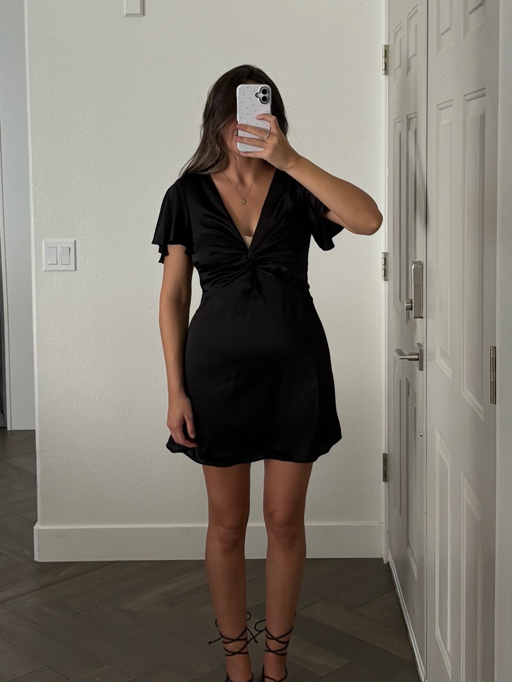 Black V-Neck Twist Front Mini Dress